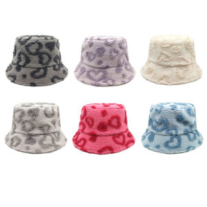 Wholesale Heart Plush Bucket Hat Light Purple Fashion Sun Protection for Women