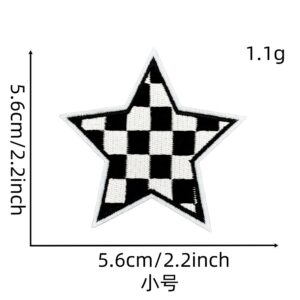 Small five-pointed star lightning black and white plaid cloth patch