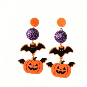 Wholesale Acrylic Halloween Earrings Wooden Bead Bat Ghost Pumpkin Design Fashion Accessory for Party