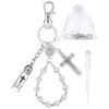 Wholesale Glass Cross Holy Water Bottle Keychain Pearl Pendant, Baptism Party Gift Accessory