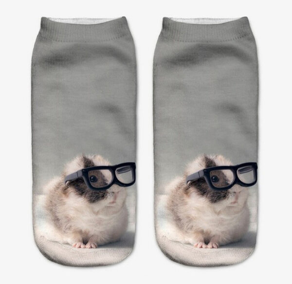 oly-c0ea95b6c8ba54cf8bfc4a2f5d6888b4 Wholesale 3D Hamster Print Short Socks Trendy Animal Design, Antibacterial Polyester Cotton For Women