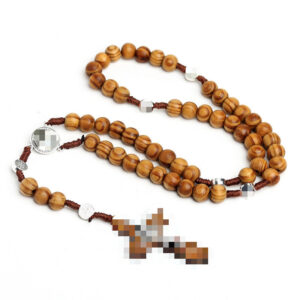 Wholesale Handmade Wood Cross Rosary Necklace Black Ball Chain Fashion Jewelry Accessory for Everyday Wear