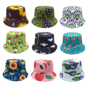 Wholesale Cartoon Frog Print Bucket Hat for Beach Travel Sun Protection