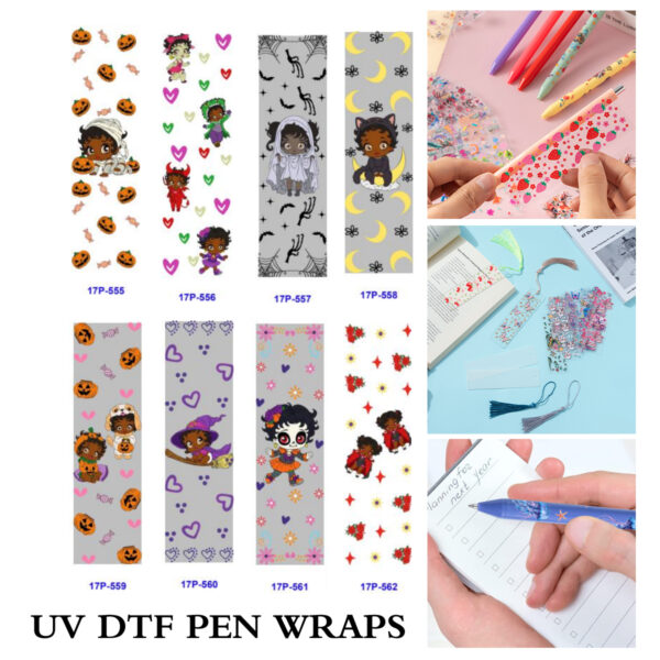 Wholesale 2/8/16pcs Cute Halloween Cartoon Baby Pumpkin Moon Cat Series UV DTF Pen and Bookmark Stickers