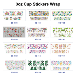 Wholesale 8pcs Mixed Rainbow Teacher Cartoon Anime Frog BOW Floral Leaf Print 3oz Cup Stickers Wrap