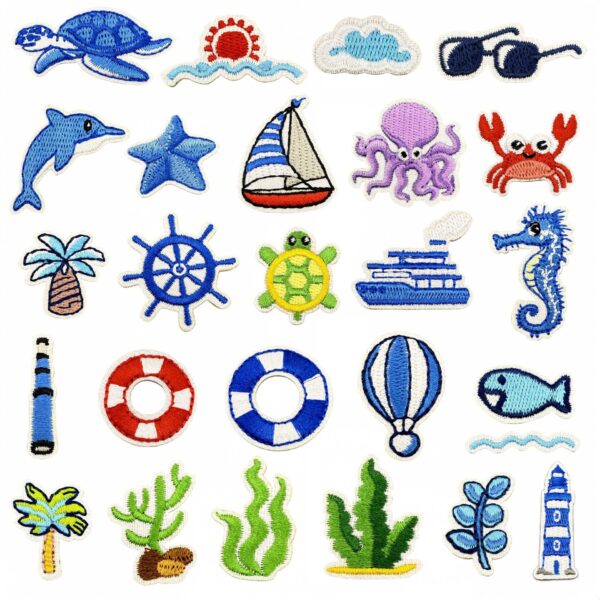 Wholesale Polyester Ocean Series Embroidered Patches Trendy Fashion Accessory for Bags and Clothing