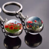 Wholesale Metal Poppy Flower Glass Ball Keychain Fashion Accessory Birthday Gift