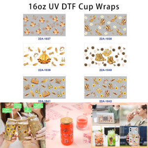 Wholesale 5pcs Gilded Elegant Perfume Bottle High Heel Gown Sneaker Jewelry Bag Crown Feather Butterfly Daisy Rose Mixed Decor Prints 16oz Cup UV DTF Wraps