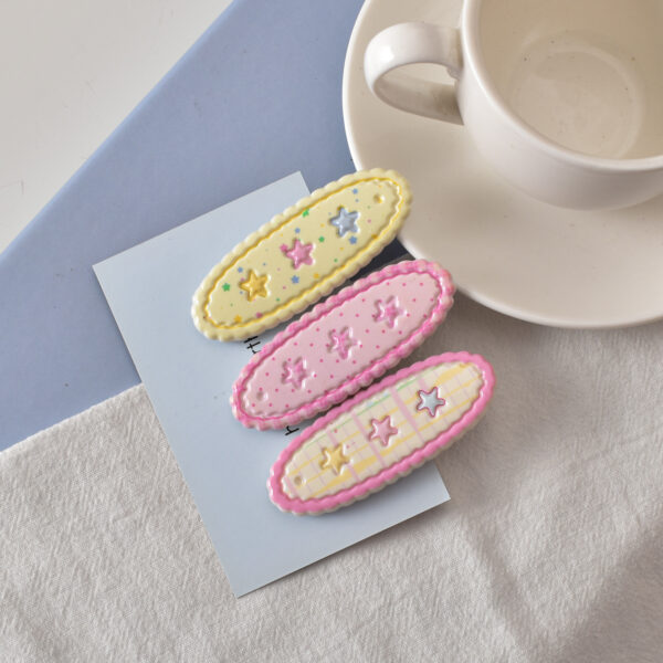 oly-c24c2c8419f128fcbfbbf16629ce054a Wholesale Fashion Pink Plaid Star Print Oval Duckbill Hair Clip, Plastic Hair Accessory for Women