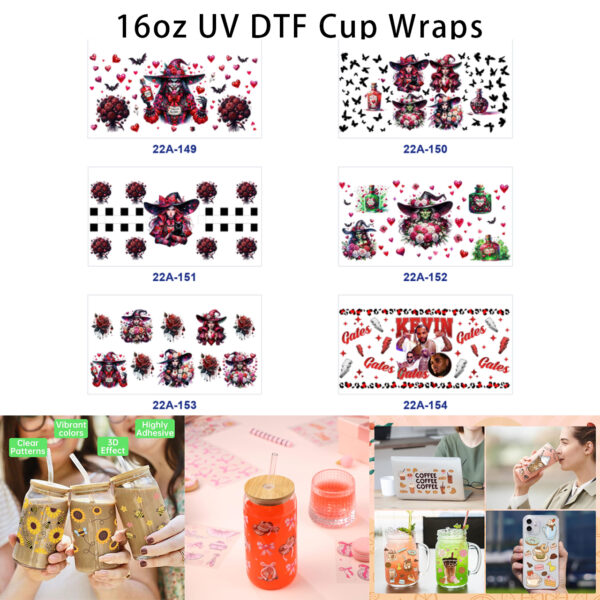 oly-c24db3cb244c59ee844d26673970caf5 Wholesale 5pcs Dark Gothic Spooky Witch Red Rose Bat Love Potion Heart Mixed Horror Print 16oz Cup UV DTF Wraps OLY Exclusive