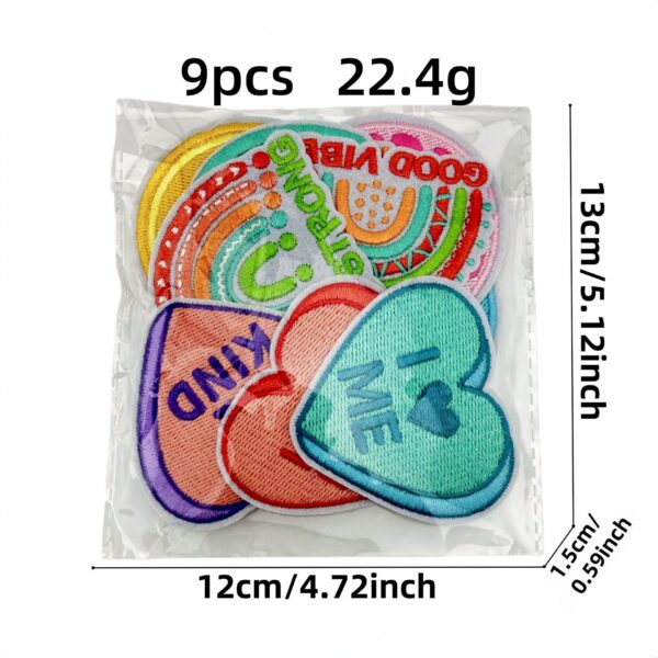 oly-c26c42b264d22b047cac58f6dd08f8c6 Wholesale Colorful Rainbow Heart Embroidered Patch Positive Energy Text Decorative Craft Supply