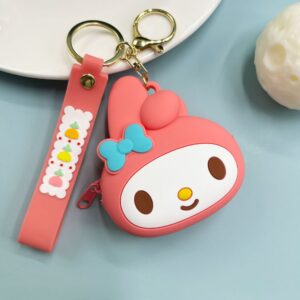 Leather cord sanrio coin purse - upright eared melody - pink