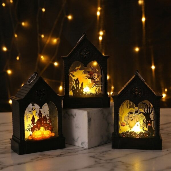 Wholesale Plastic Halloween LED Wind Lantern Castle Design Electronic Candle Party Decor