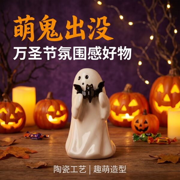Wholesale Halloween Cute Ghost Resin Figurine Holding Pumpkin Home Decor Accent
