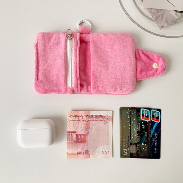 oly-c3d81bd848d7dd81dde8c8fb5a3725fe Wholesale Korean Style Plush Mini Card Holder Cute and Girly Solid Color Snap Button Card Holder Student Keychain Earphone Case for Women