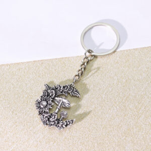 Wholesale Witchy Nature Mushroom Moon Keychain Pendant Vintage Silver Metal Boutique Bag Charm