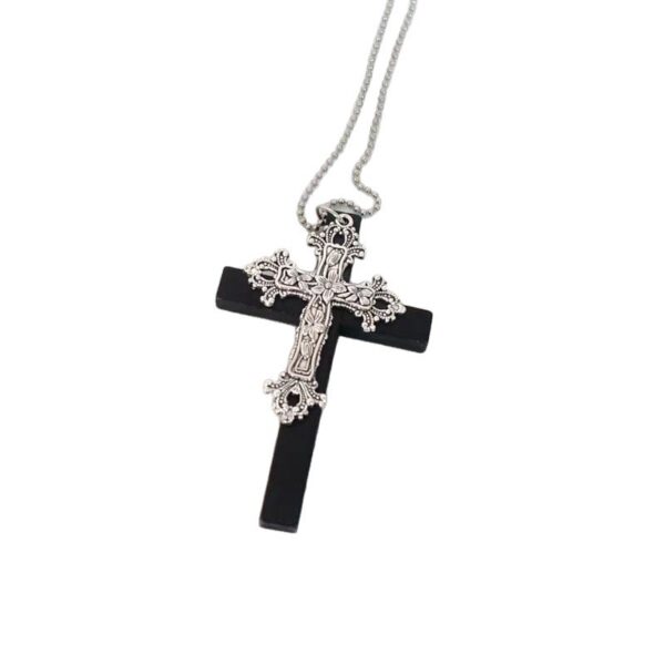 oly-c452b1b6c4ae802c2af14f11e00d6bae Wholesale Alloy Double Pendant Wooden Cross Necklace Long Chain Gothic Style Fashion Accessory for Resale
