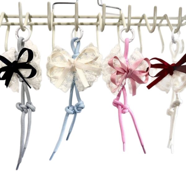 oly-c491cbcc0a867b2b440c2a4cd95b0e41 Wholesale Yarn Handmade Lace Bow Keychain Bag Charm Color Block Pink Boutique Resale