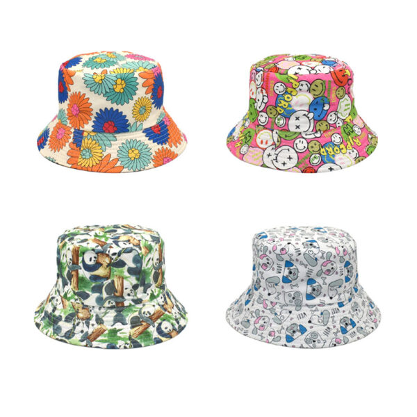 Wholesale Fashion Smile and Sunflower Pattern Fisherman Hat for Summer Outdoor Sun Protection