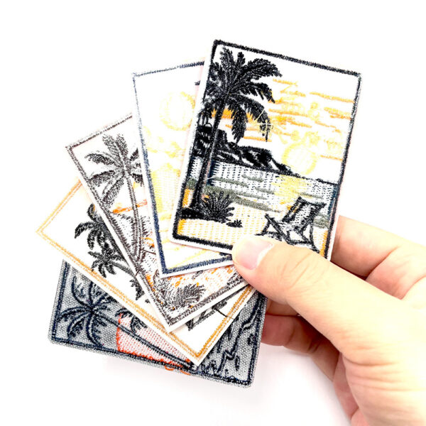 oly-c4adaa71a380d4f2e6a72be06ec86782 Wholesale Vintage Sunset Beach Embroidery Patches 5 Designs Polyester DIY Iron-On for Shoes Hats Bags Car Key Accessory
