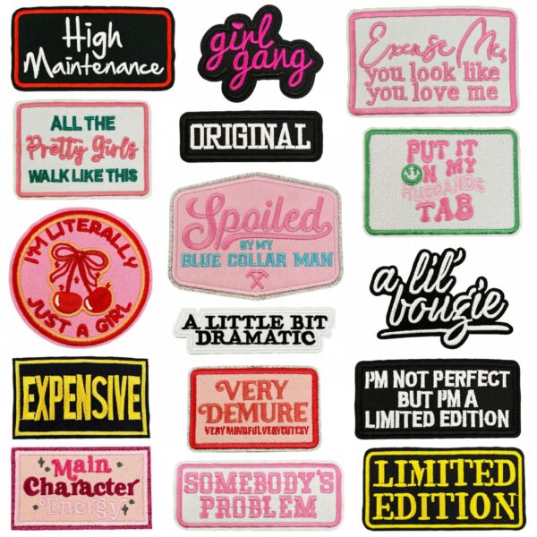 oly-c4b8fad1b3746147e4603409066f7620 Wholesale Cartoon English Inspirational Iron On Patches Polyester Embroidery Decorative Accents for Clothing Bags