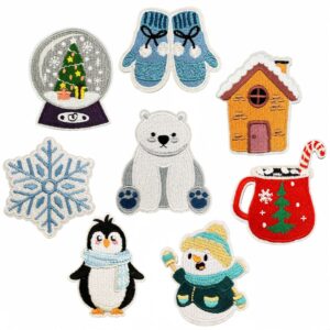 Wholesale Christmas Cartoon Snowflake Penguin Embroidered Patches Set of 8 Polyester Thread Decorative Accent Craft Supply