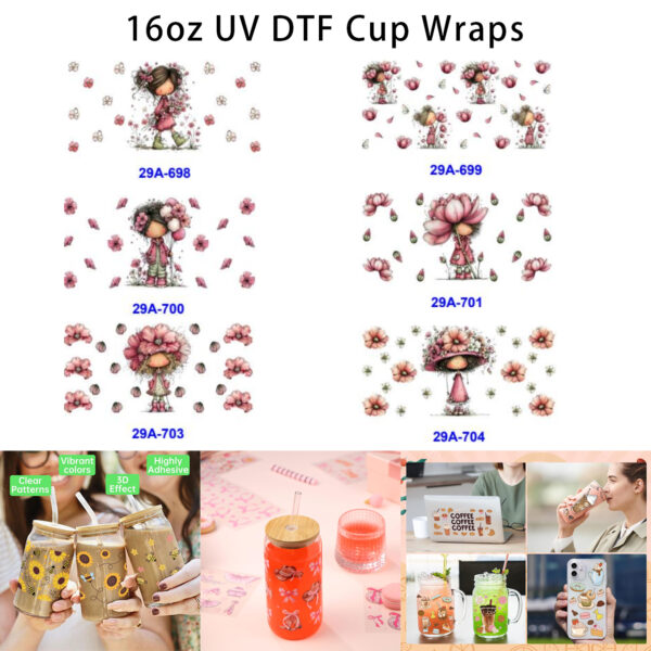 oly-c4d5cee87dd53ba856ac7ff480a71729 Wholesale 16oz Springtime Girls Flowers Collection Cup UV DTF Wraps