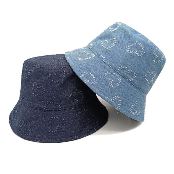 oly-c53986f7dd3a38903c47a168d5fa96f9 Wholesale Korean Style Denim Love Heart Bucket Hat for Daily Outings Sun Protection Fashion Accessory