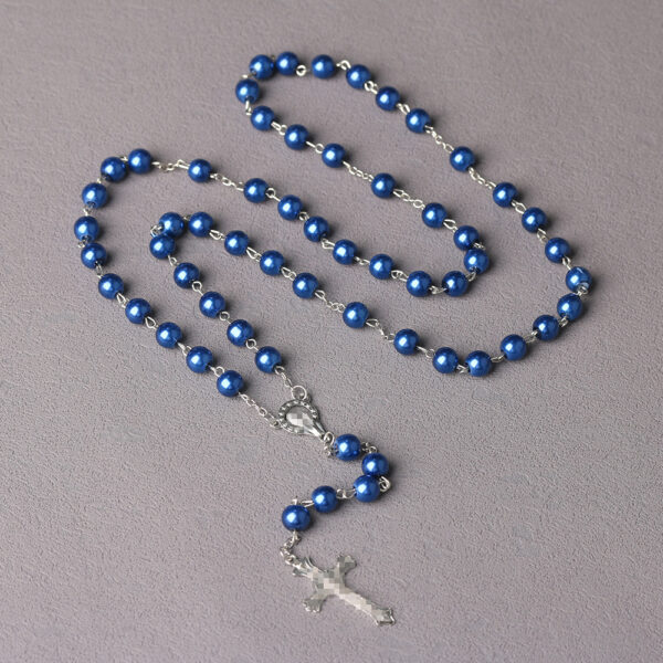 Wholesale Cross Rosary Necklace 8mm White Glass Beads Fashion Jewelry Gift