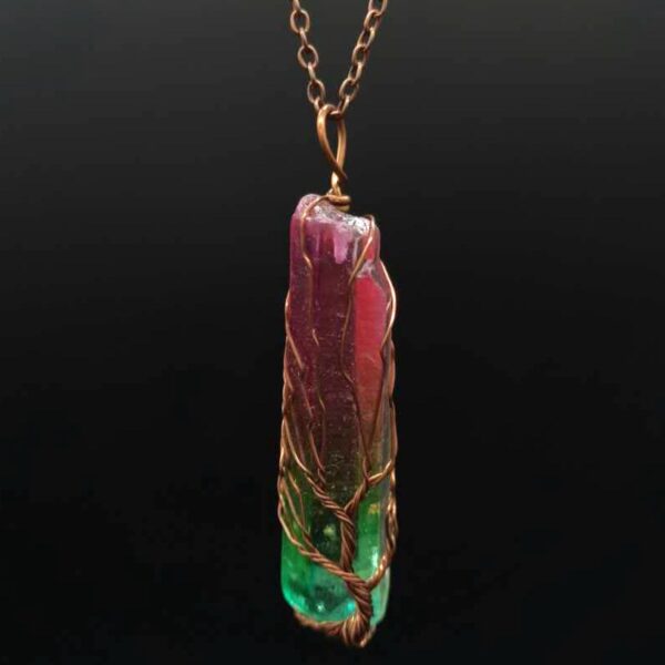 oly-c60fd7cdb66807dc4b5b5b1102d77d07 Wholesale Handmade Wire-Wrapped Crystal Tree of Life Necklace Colorful Crystal Stone Pendant Jewelry Gift