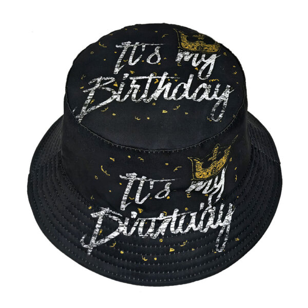 Wholesale Birthday Party Crown Pattern Bucket Hat Sun Protection Double Sided Unisex Hat for Everyday Wear