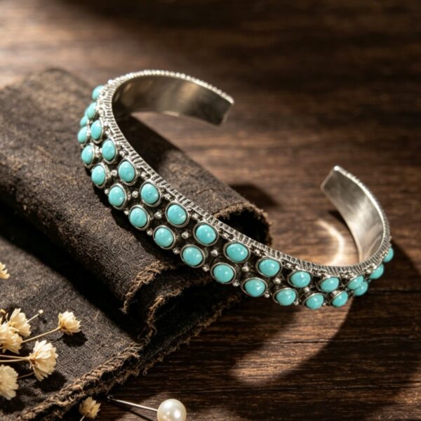 oly-c6642bbbd7cfa3486af6e156b9384180 Wholesale Vintage Bohemian Double-Row Turquoise Open Bangle Cuff Jewelry Accessory for Gift Boutique Resale