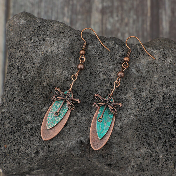 oly-c674c2898c4d1306aaa5e13ba9b4a06b Wholesale Retro Style Dragonfly Dark Green Alloy Long Earrings Jewelry Accessory