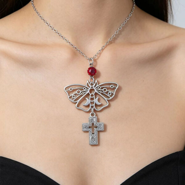 oly-c6a6ee2f75bb56ab1d836b0c5fef7fe9 Wholesale Trendy Gothic Style Hollow Butterfly Cross Pendant Necklace with Red Rhinestone Y2K Sweet Cool Choker Fashion Jewelry Accessory for Party Gift