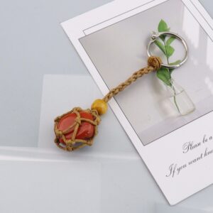Brown rope + red stone keychain
