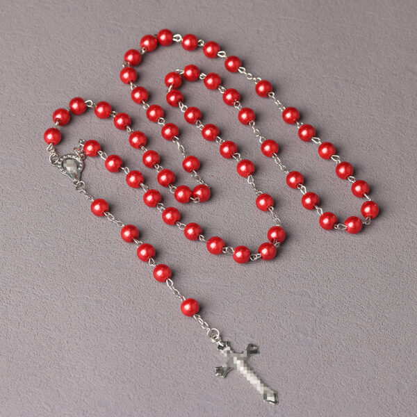 Wholesale Cross Rosary Necklace 8mm White Glass Beads Fashion Jewelry Gift