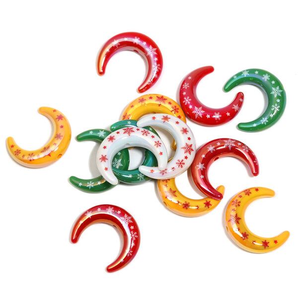 Wholesale Acrylic Moon Beads DIY Phone Chain Christmas Snowflake Print Fashion Accessory for Resale