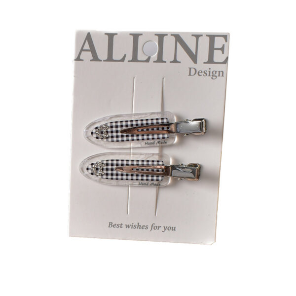Wholesale Acrylic Love Pattern Red Fine Grid Seamless Hair Clips Set of 2 Fashion Accessory