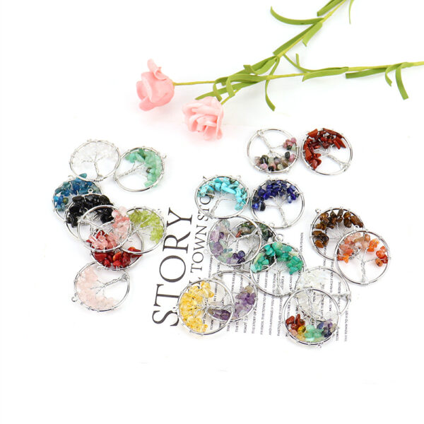 Wholesale Trendy Tree of Life Pendant Natural Agate Crystal Necklace Jewelry Accessory