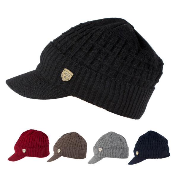 Wholesale Trendy Red Fleece Lined Knitted Hat with Visor, Warm Winter Beanie, Resale Ready