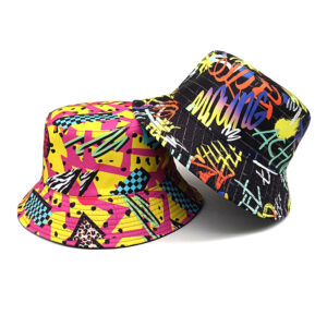 Wholesale Chic Geometric Diamond Pattern Graffiti Bucket Hat Trendy Sun Hat for Everyday Outdoors