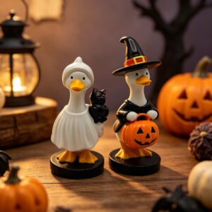 Wholesale Resin Halloween Goose Ornament Set with Witch Hat Pumpkin Ghost - Decorative Home Accent