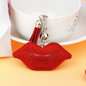 oly-c78813cfc74e221190118fc625bfd18f Wholesale Trendy Purple Lips Diamond Tassel Metal Keychain Bag Charm Resale Accessory