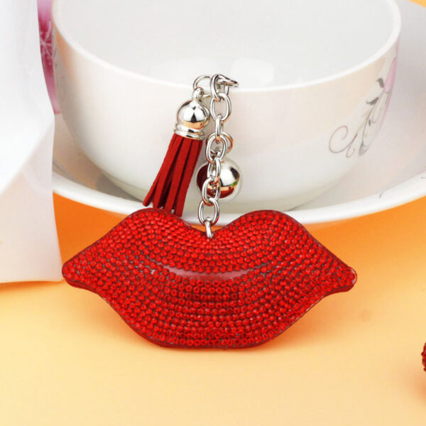 Wholesale Trendy Purple Lips Diamond Tassel Metal Keychain Bag Charm Resale Accessory