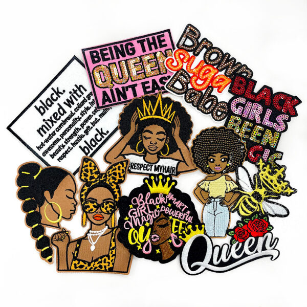 Wholesale Polyester Embroidered Patches Leopard Print Afro Girl for Shoes Hats DIY Accessory