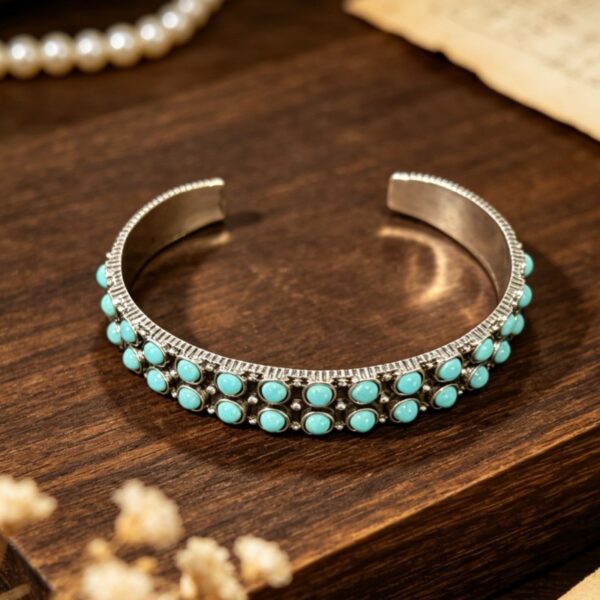 oly-c81153374704af80e16327c26a6e015e Wholesale Vintage Bohemian Double-Row Turquoise Open Bangle Cuff Jewelry Accessory for Gift Boutique Resale