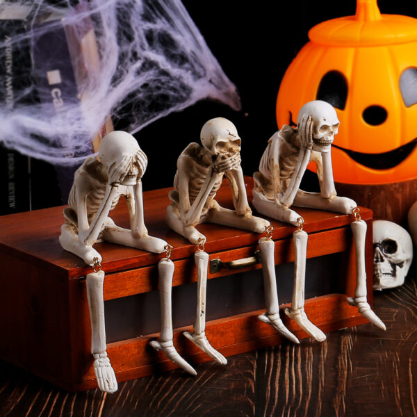 Wholesale Halloween Skeleton Resin Ornament Hear No Evil See No Evil Speak No Evil Home Decor