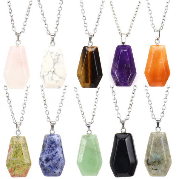 Wholesale Halloween Coffin Pendant Necklace Natural Amethyst Agate Fashion Accessory Gift