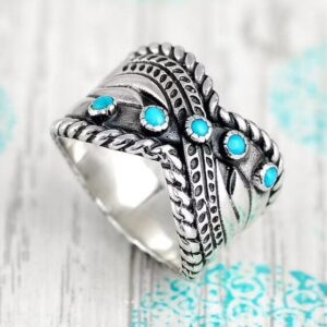 Wholesale Silver Electroplated Bohemian Turquoise Ring Fashion Jewelry Accessory for Boutique Resale