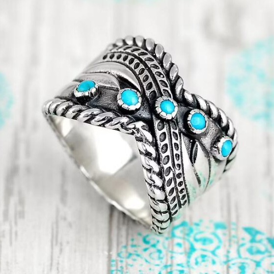 oly-c857716e50622aa140c26e62f36fe23f Wholesale Silver Electroplated Bohemian Turquoise Ring Fashion Jewelry Accessory for Boutique Resale